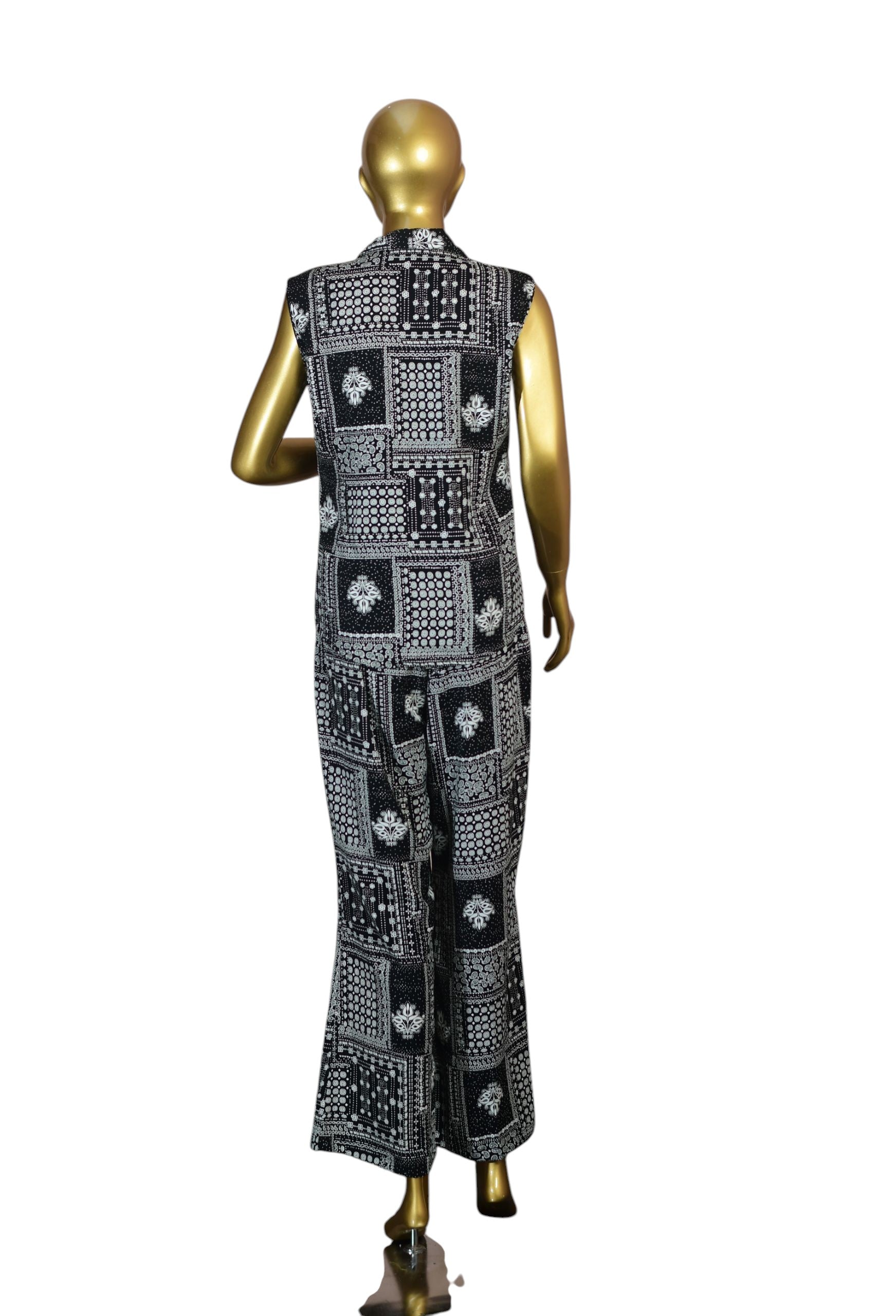 Black & White Rayon Co-ord Set for Women | Stylish Sleeveless Top & Pants