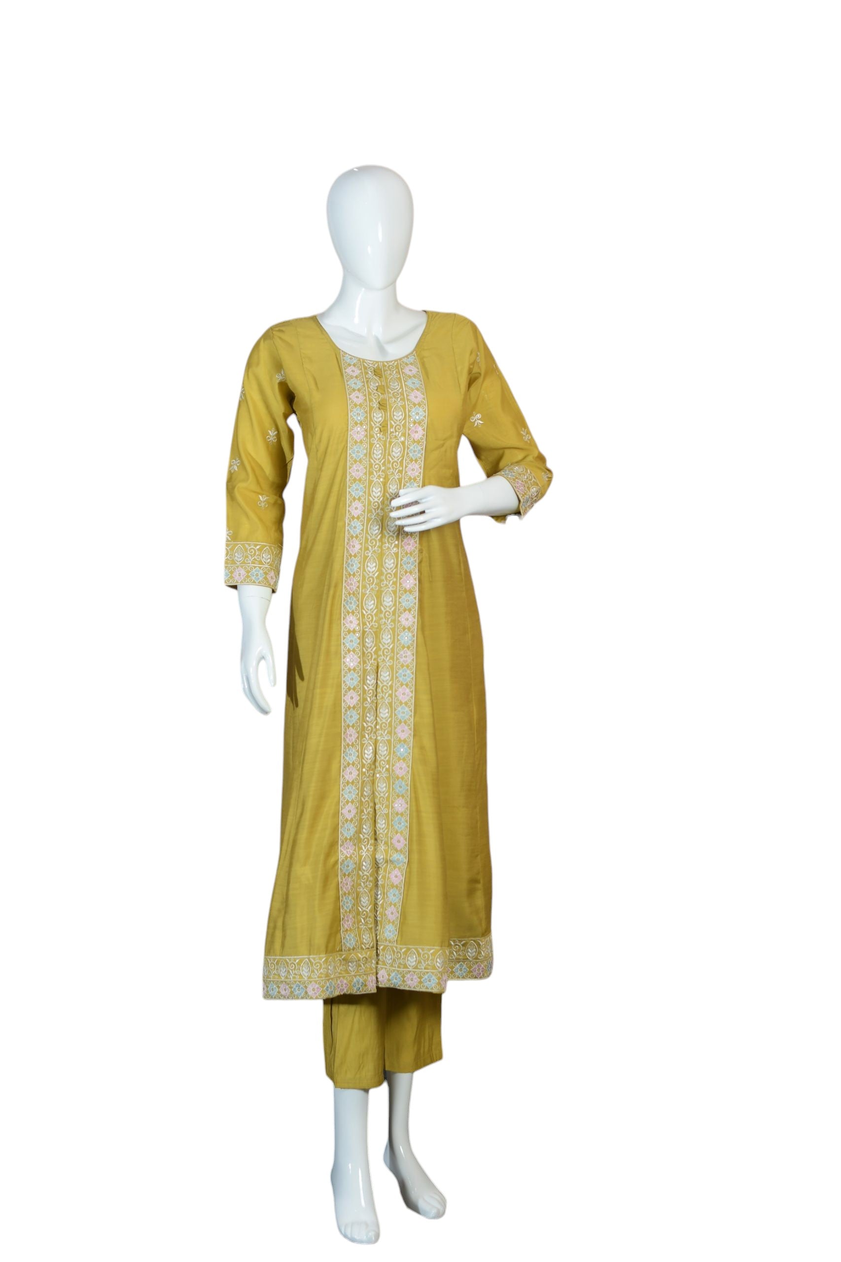 Elegant Mustard Yellow Cotton Embroidered 3-Piece Suit Set with Dupatta – Festive & Everyday Wear