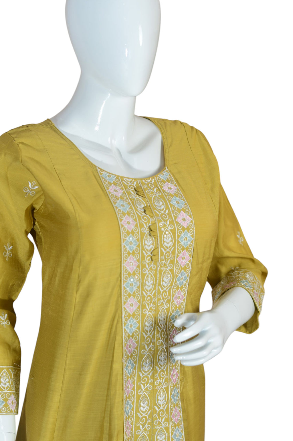 Elegant Mustard Yellow Cotton Embroidered 3-Piece Suit Set with Dupatta – Festive & Everyday Wear