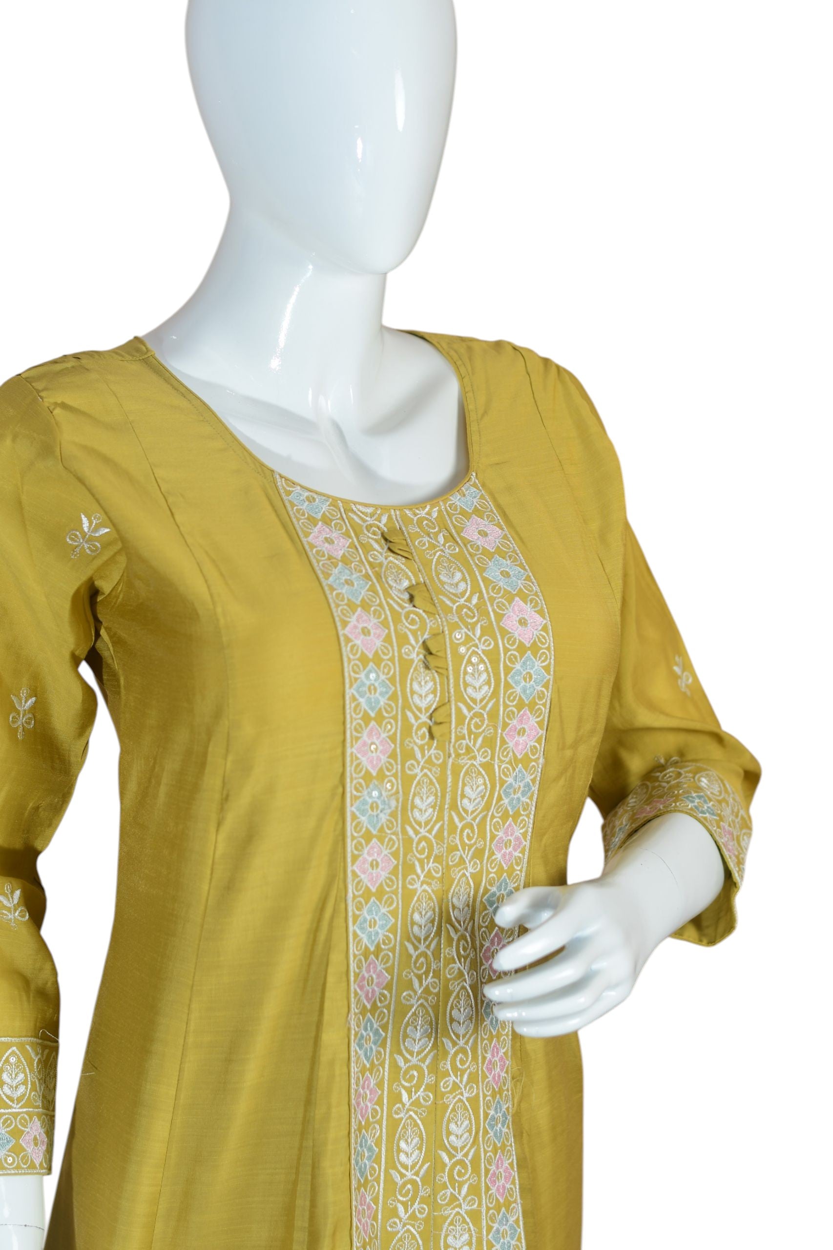 Elegant Mustard Yellow Cotton Embroidered 3-Piece Suit Set with Dupatta – Festive & Everyday Wear
