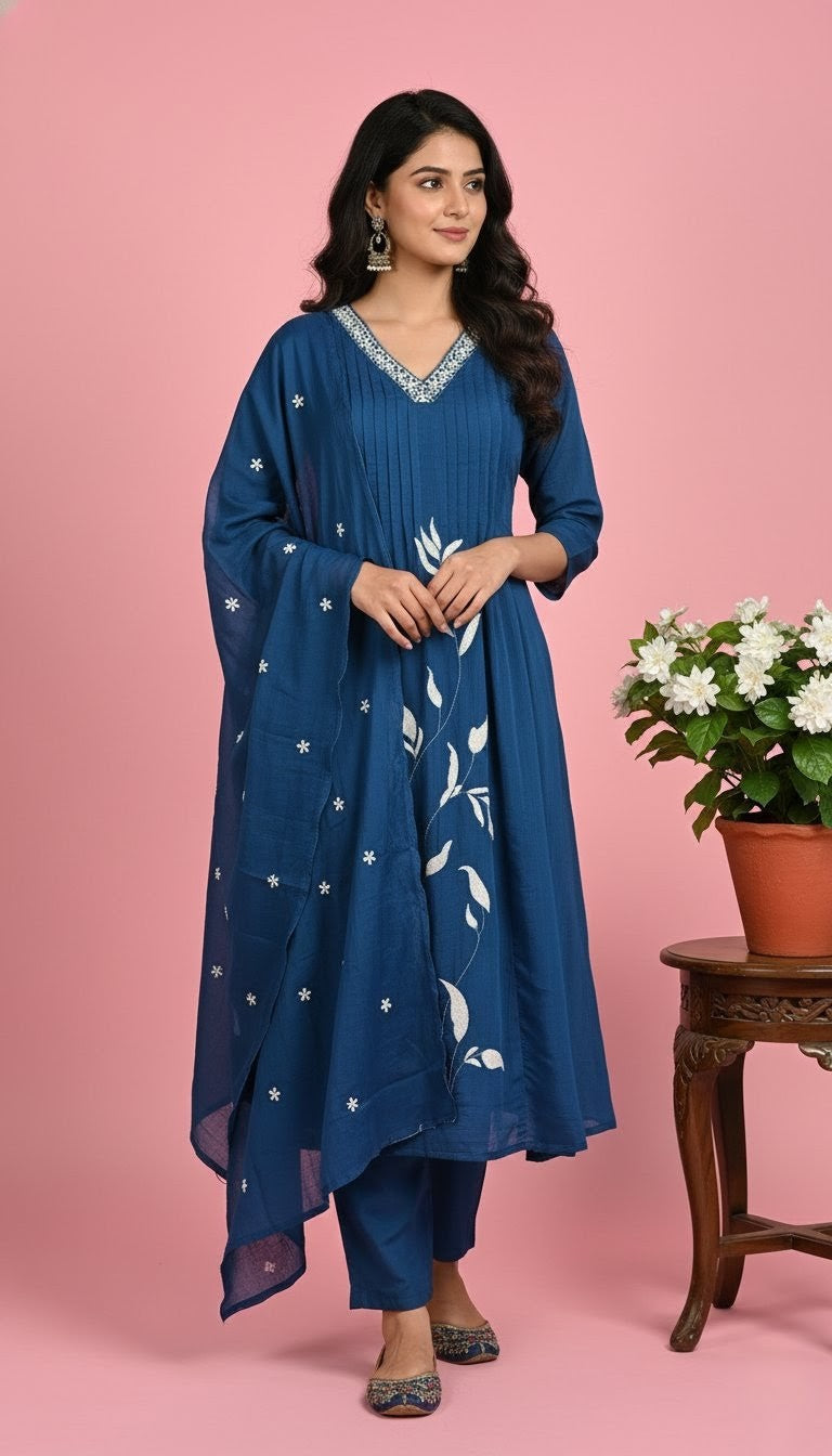 Azure Blue Hand-Embroidered Anarkali Suit | Shop Designer Suits