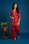 Red Vatican Co-ord Set with White Floral Embroidery