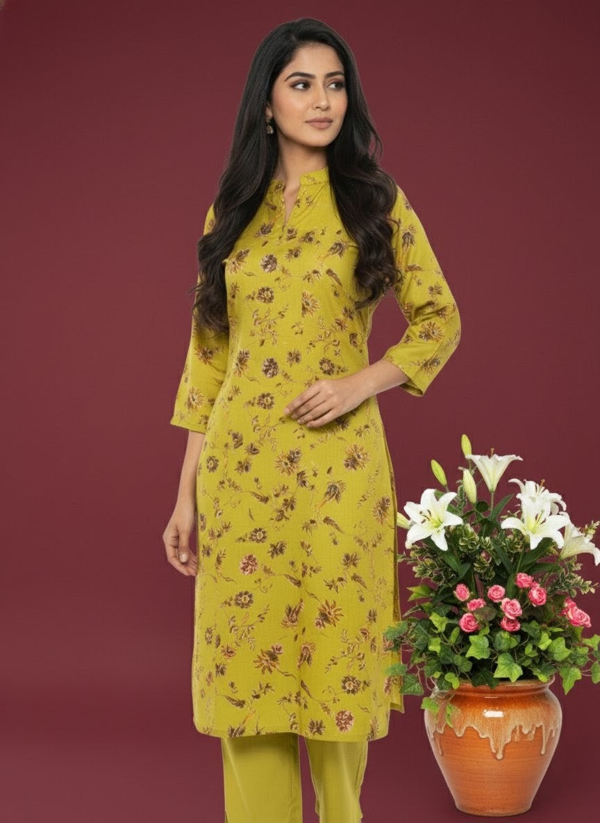 Yellow Printed Long Co-ord Set