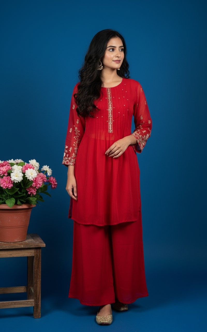 Rani Pink Chanderi Silk Co-ord Set with Palazzo Pants