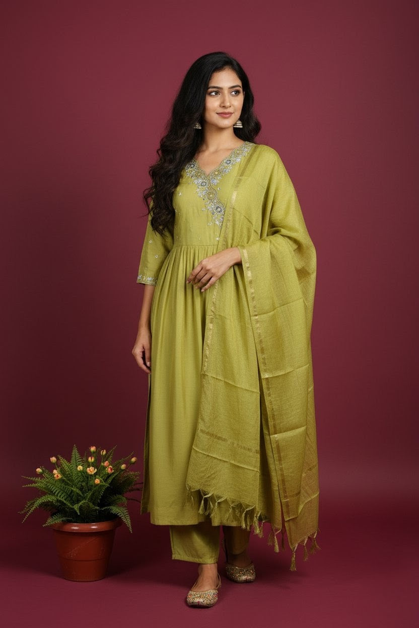 Mustard yellow Embroidered Salwar Suit Set with Matching Dupatta – Elegant Traditional Indian Ethnic Wear for Weddings, Festive Celebrations, Parties, and Cultural Events
