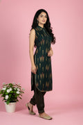 Green Printed Rayon Kurti Set with Afghani Pants – Sleeveless Pull-On Style