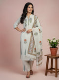 Elegant Cotton Printed Suit Set with Floral & Stripe Design and Coordinated Printed Dupatta – Casual & Semi-Festive Wear