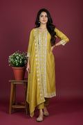 Elegant Mustard Yellow Cotton Embroidered 3-Piece Suit Set with Dupatta – Festive & Everyday Wear