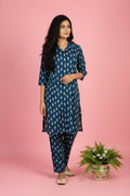 Blue Printed Co-ord Set with Kurta & Straight Pants – Women’s Ethnic & Casual Wear