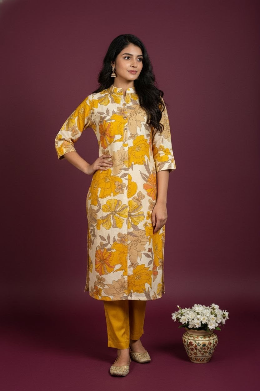 Long Co-ord Set with Multi-Colour Floral Print | Vartican Fabric