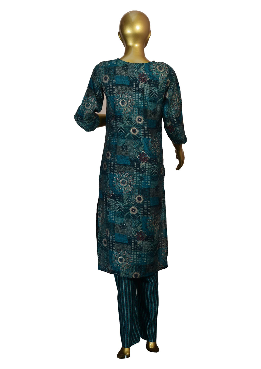 Teal Blue Rayon Straight Fit Suit with Thread Embroidery & Printed Dupatta – Ethnic Wear for Women