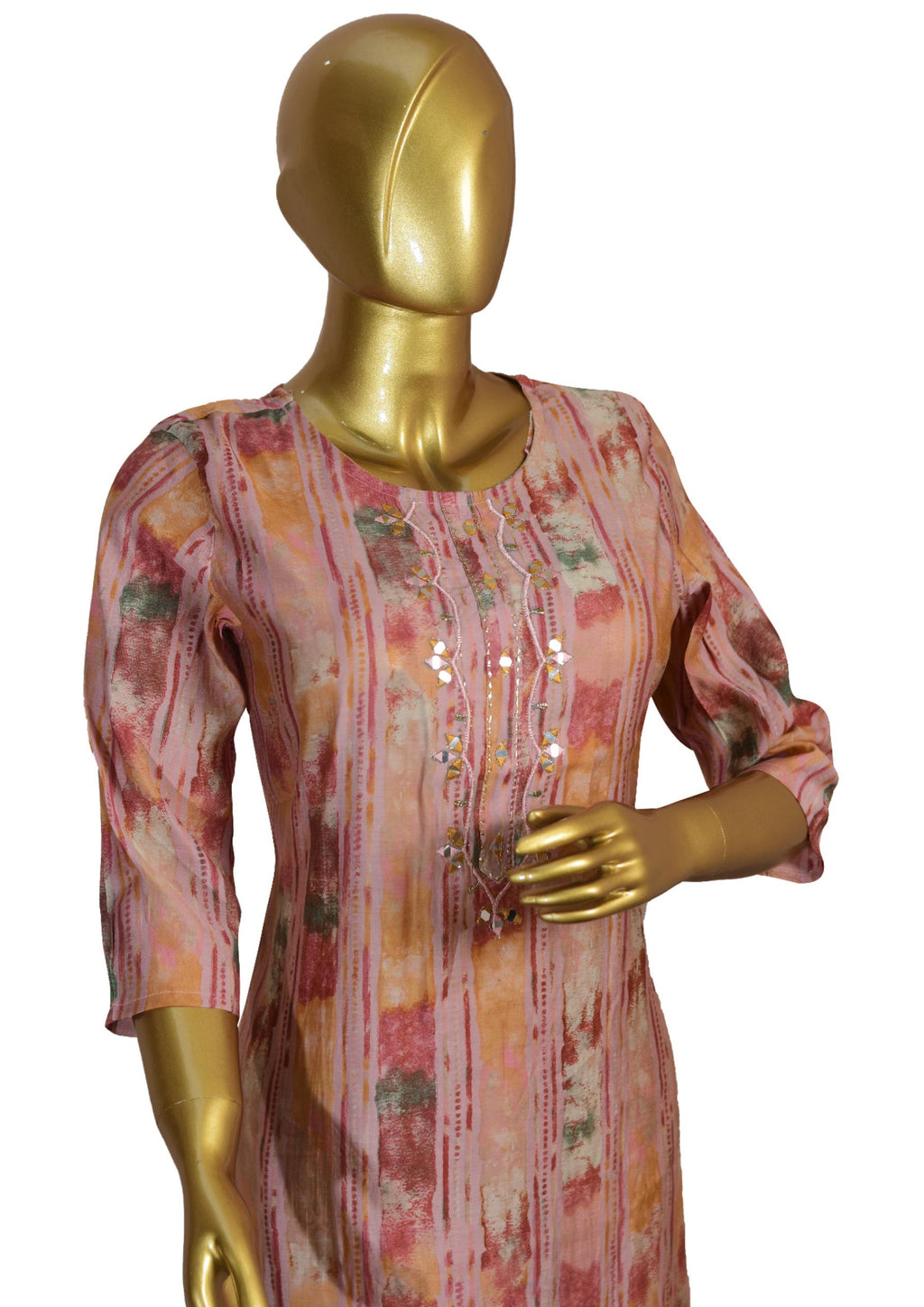 Elegant Pink Rayon 3-Piece Suit with Embroidery & Print