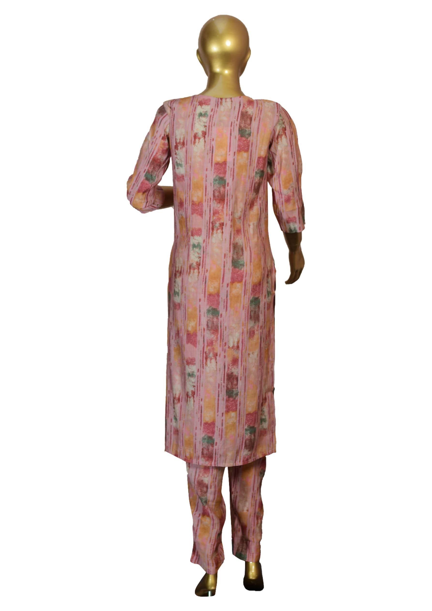 Elegant Pink Rayon 3-Piece Suit with Embroidery & Print