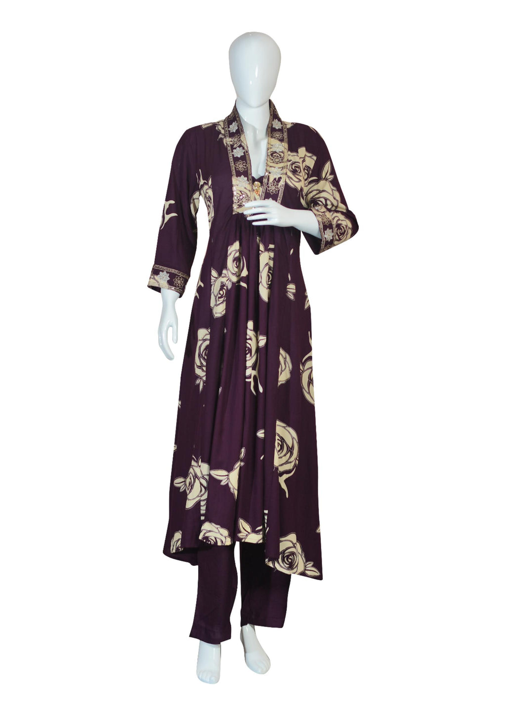 Wine Anarkali Suit with Hand Embroidery & Dupatta – Ethnic Wear for Women