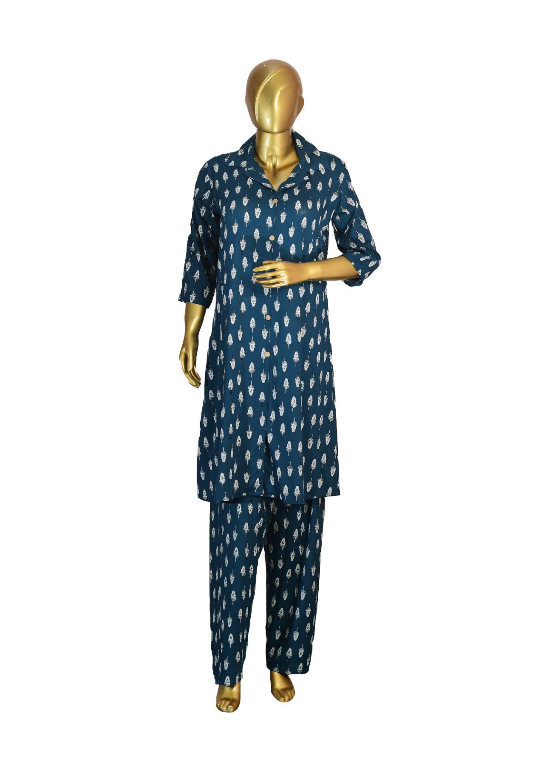 Blue Printed Co-ord Set with Kurta & Straight Pants – Women’s Ethnic & Casual Wear