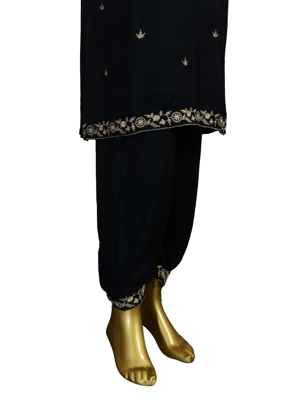 Black Rayon Suit with Thread Embroidery, Floral Printed Dupatta & Afghani Pants – Ethnic Wear for Women
