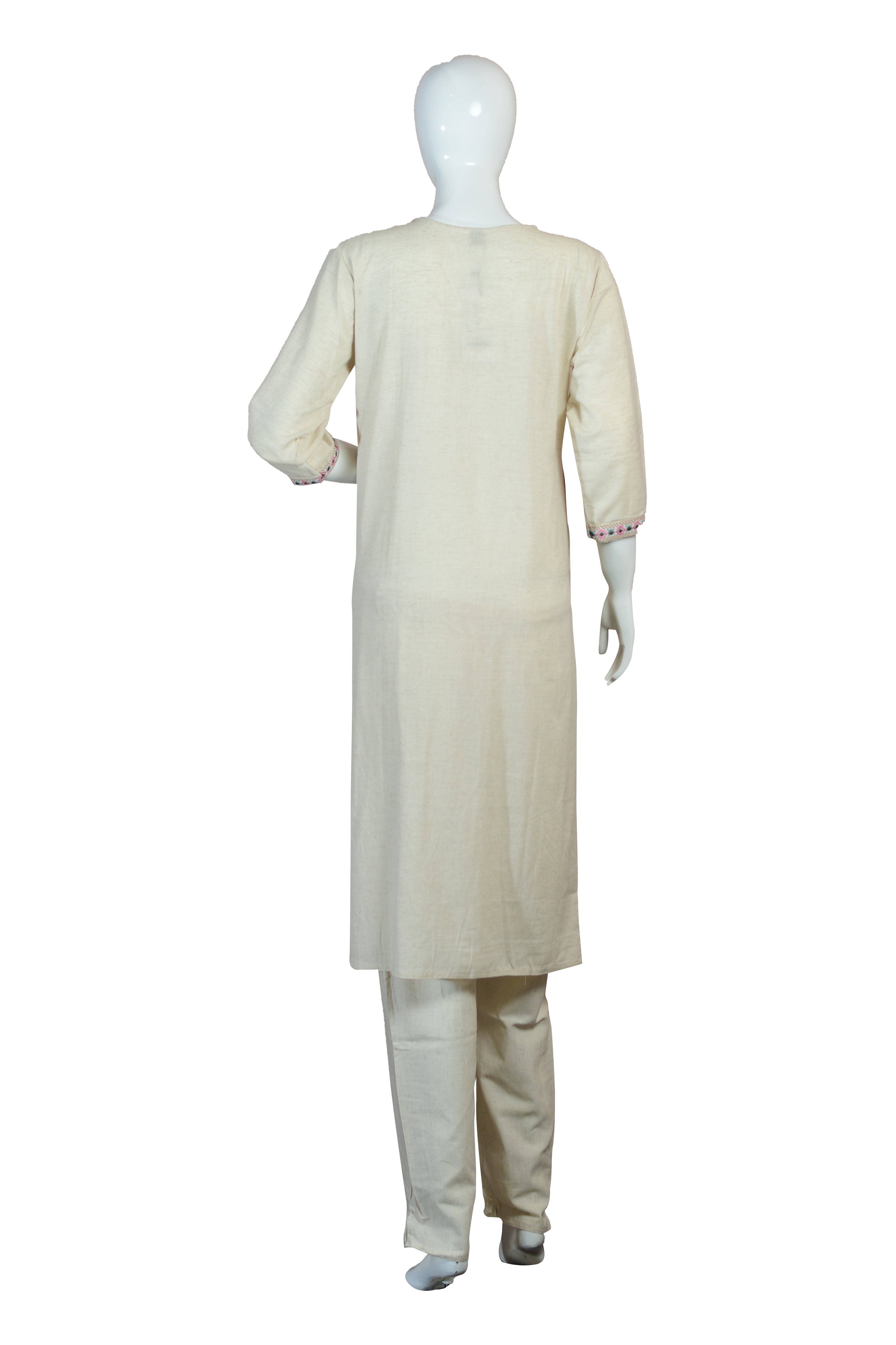 Elegant Khadi Cotton Women's Kurti Set with Intricate Thread Embroidery