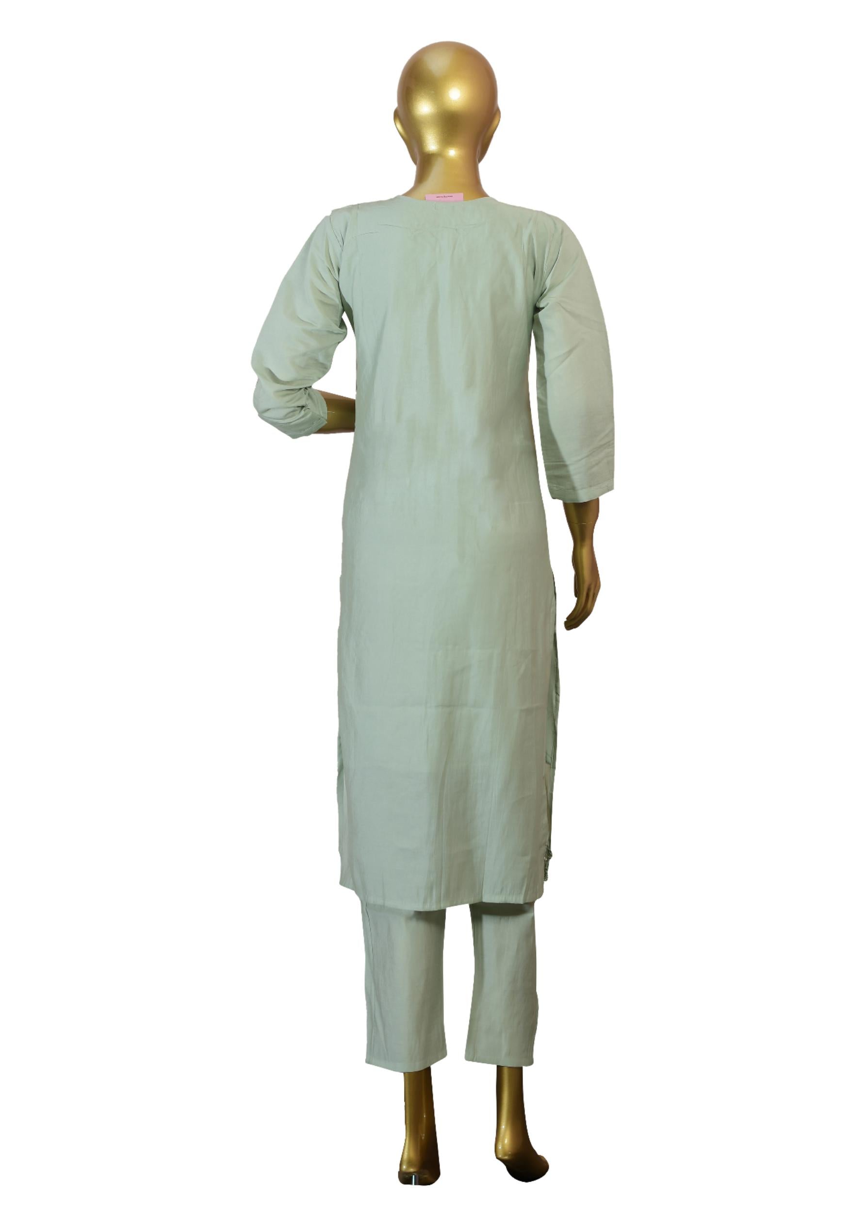 Mint Green Pure Organza 3-Piece Suit with Thread Embroidery & Floral Embroidered Dupatta – Ethnic Wear for Women
