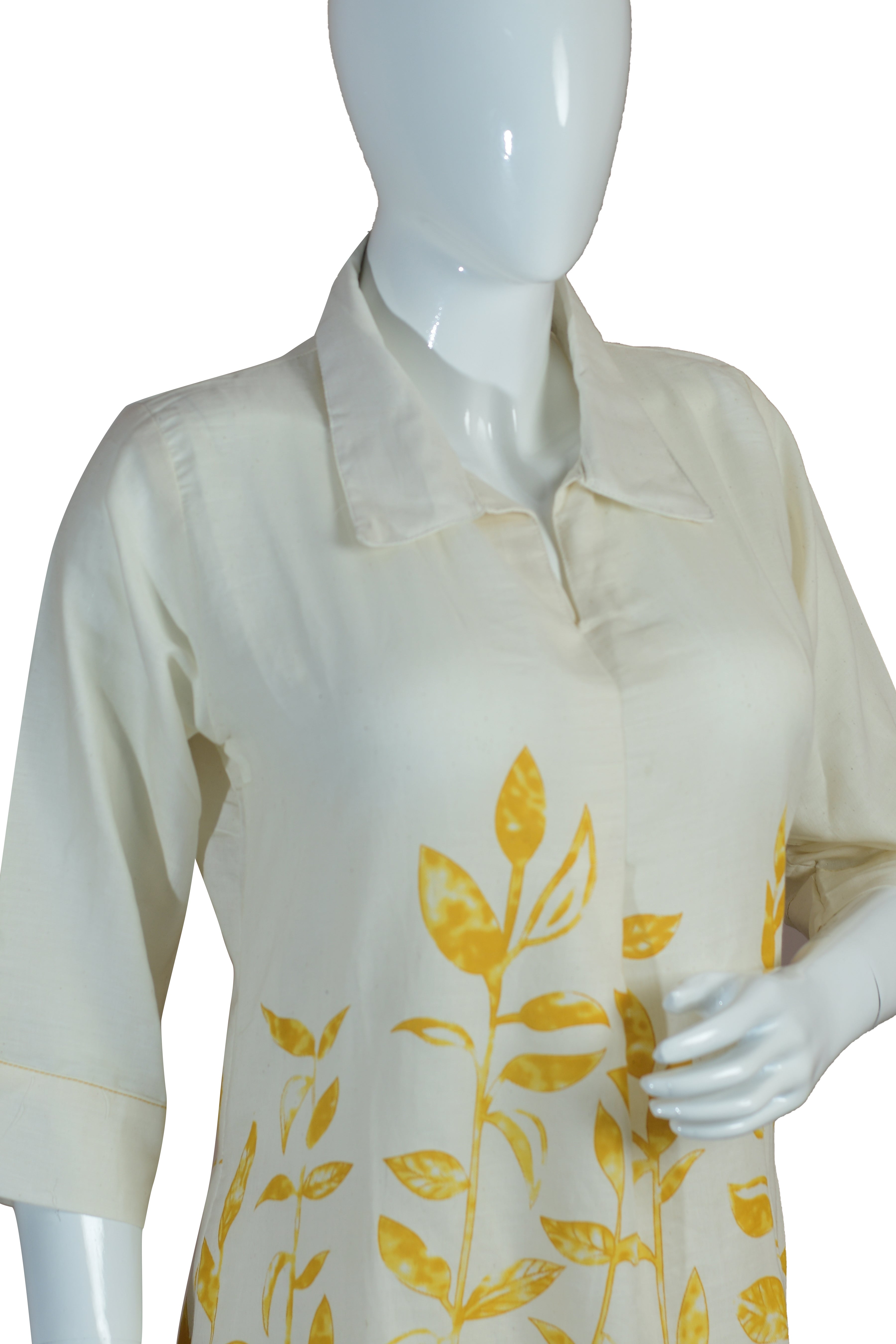 Rayon Short Co-ord Set – Yellow Leaf Print Kurta & Wide-Leg Pants Casual Ethnic Wear