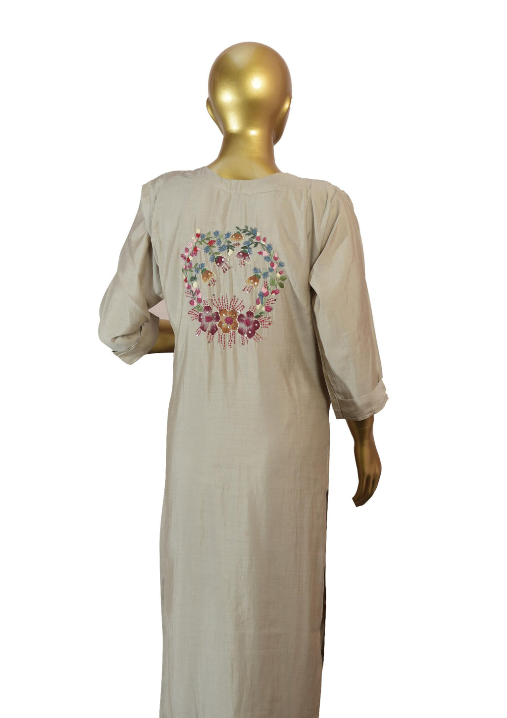 Beige 3 Piece Embroidered Suit Set with Printed Dupatta & Straight Pants – Elegant Women’s Ethnic Wear