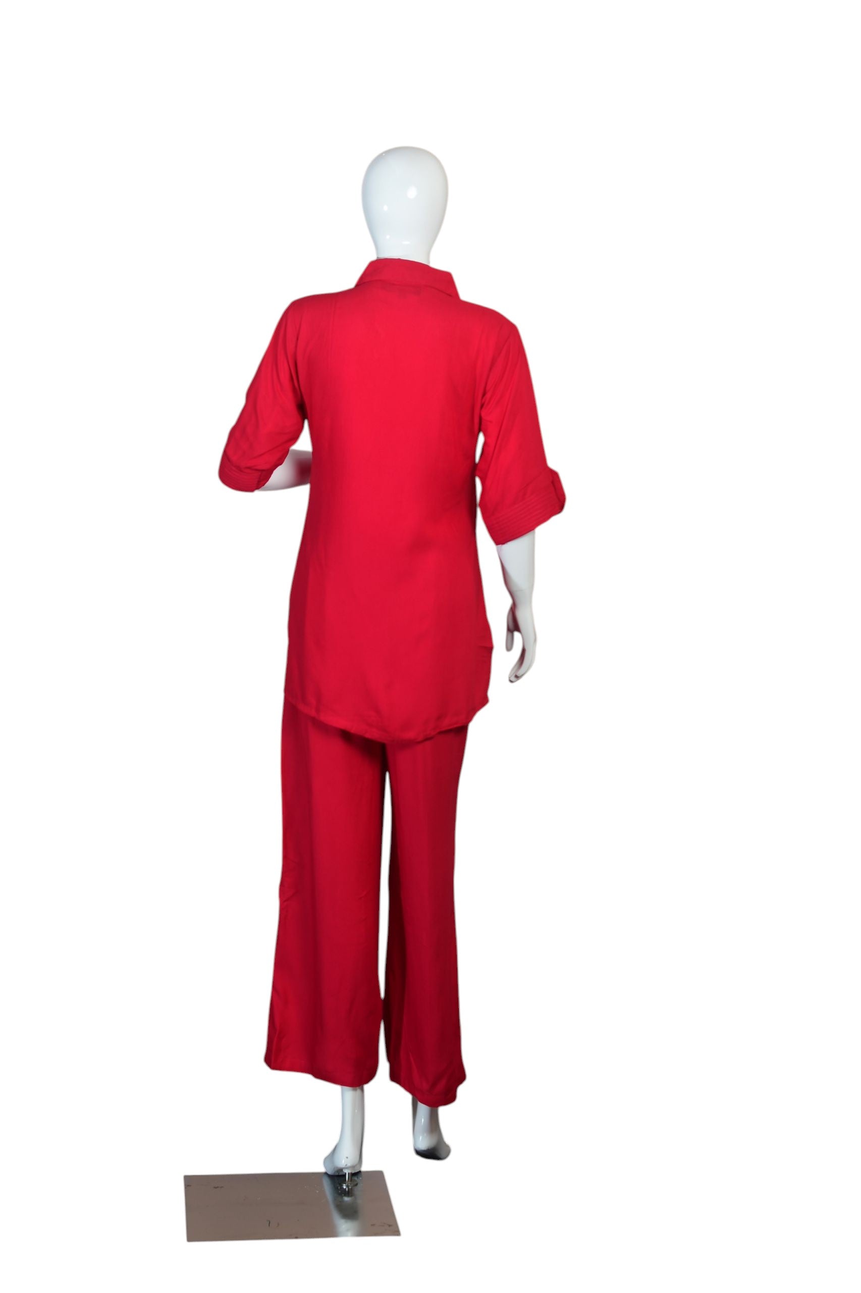 Magenta Pink Rayon Co-ord Set – Collared Top & Wide-Leg Pants