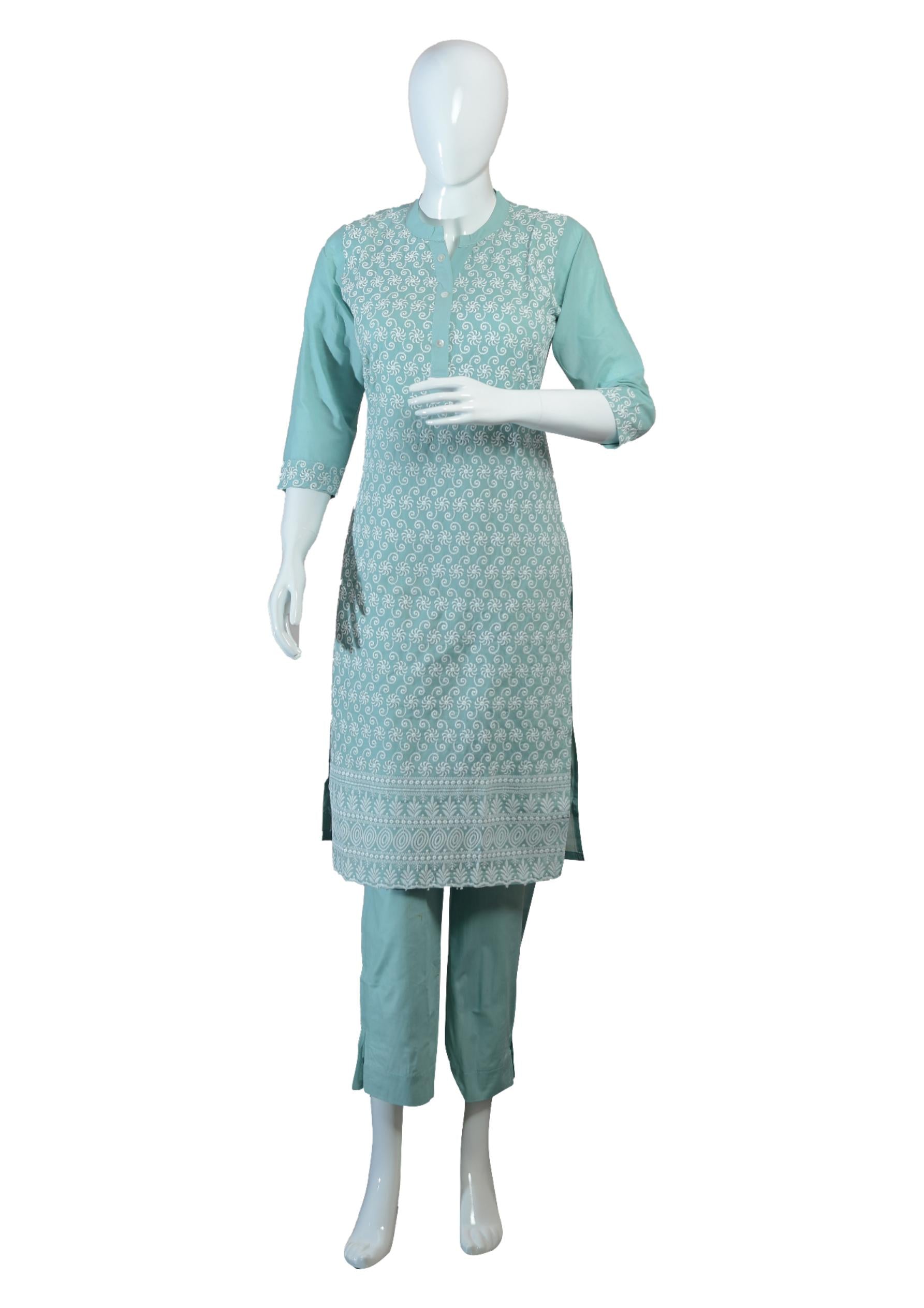 Elegant Cotton Suit with Thread Embroidery and Printed Dupatta
