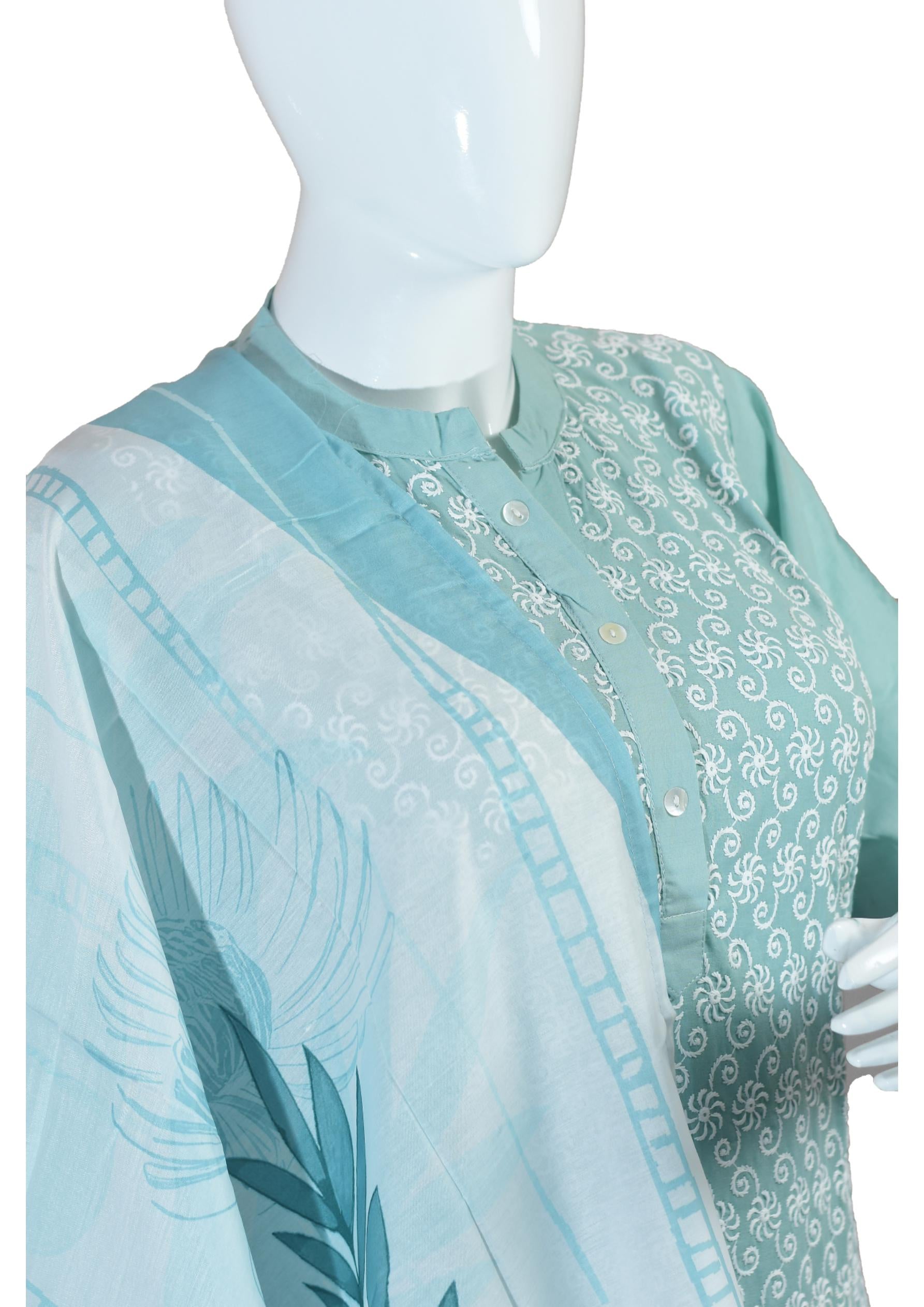 Elegant Cotton Suit with Thread Embroidery and Printed Dupatta