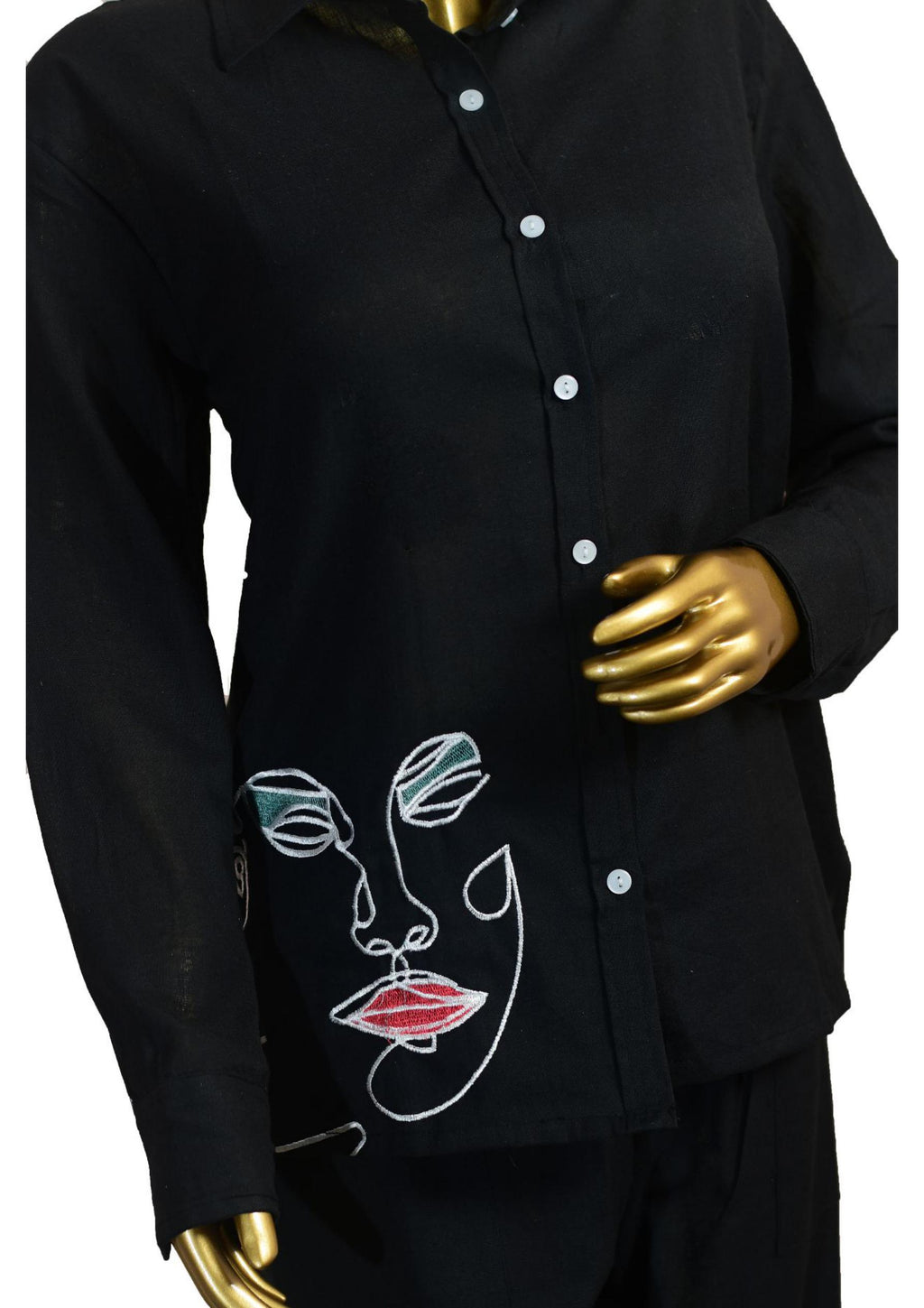 Black Khadi Cotton Co-ord Set for Women – Thread Embroidered Shirt & Pants Ethnic Fusion Wear
