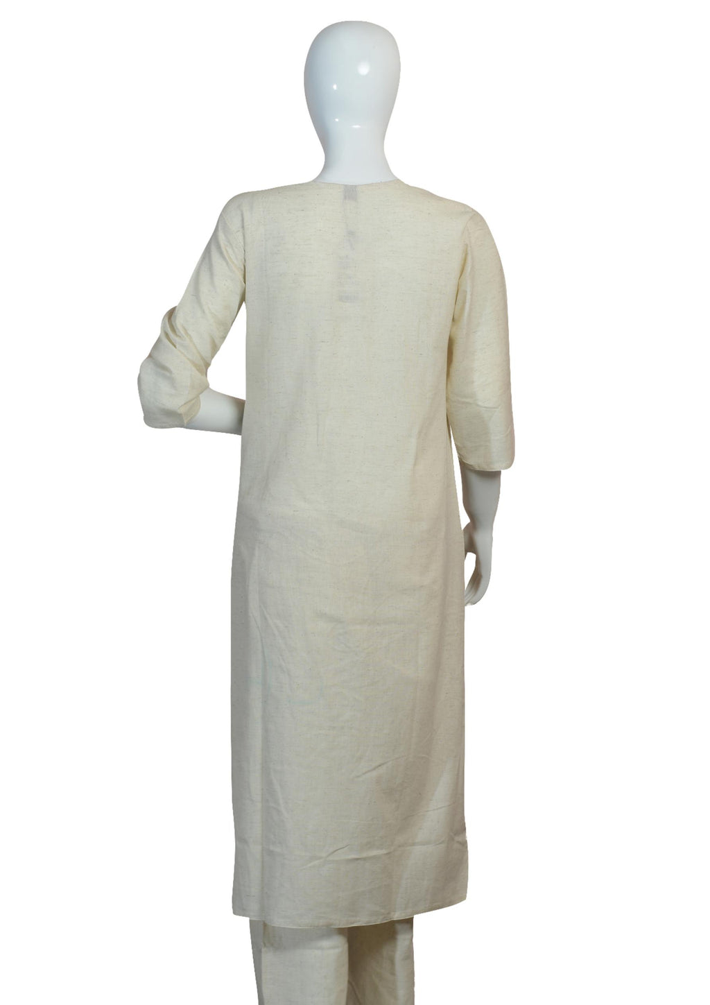 Off-White Abstract Face Print Kurti Pant Set for Women | Khadi Cotton Casual Co-ord Set with V-Neck & 3/4 Sleeves