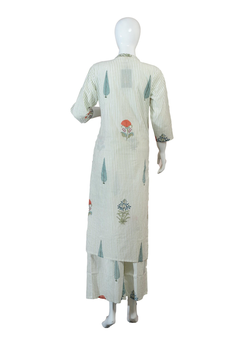 Elegant Cotton Printed Suit Set with Floral & Stripe Design and Coordinated Printed Dupatta – Casual & Semi-Festive Wear