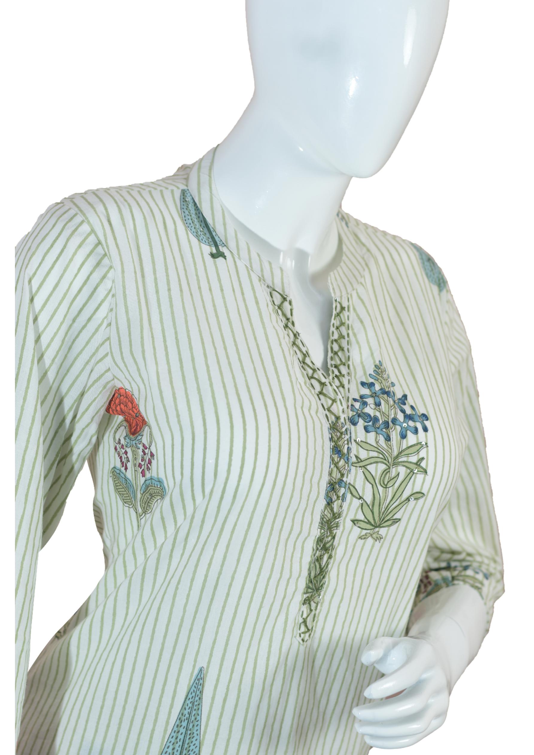 Elegant Cotton Printed Suit Set with Floral & Stripe Design and Coordinated Printed Dupatta – Casual & Semi-Festive Wear
