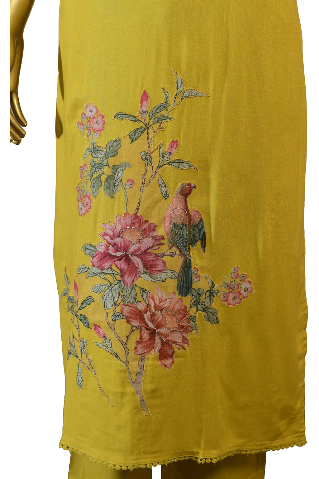 Elegant Mustard Yellow 3-Piece Suit with Floral Print & Embroidery