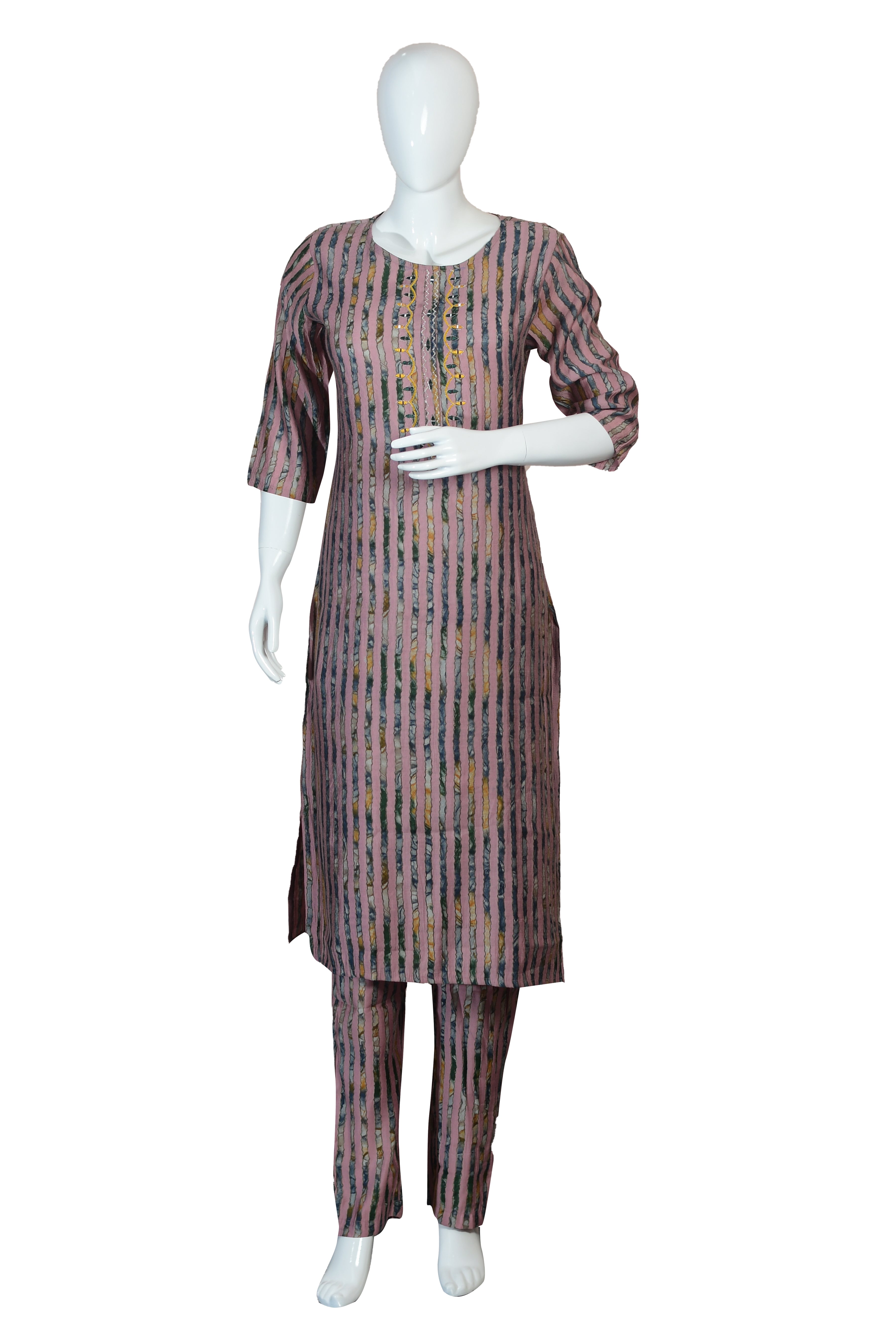 Elegant Rayon Printed and Embroidered Suit Set with Dupatta