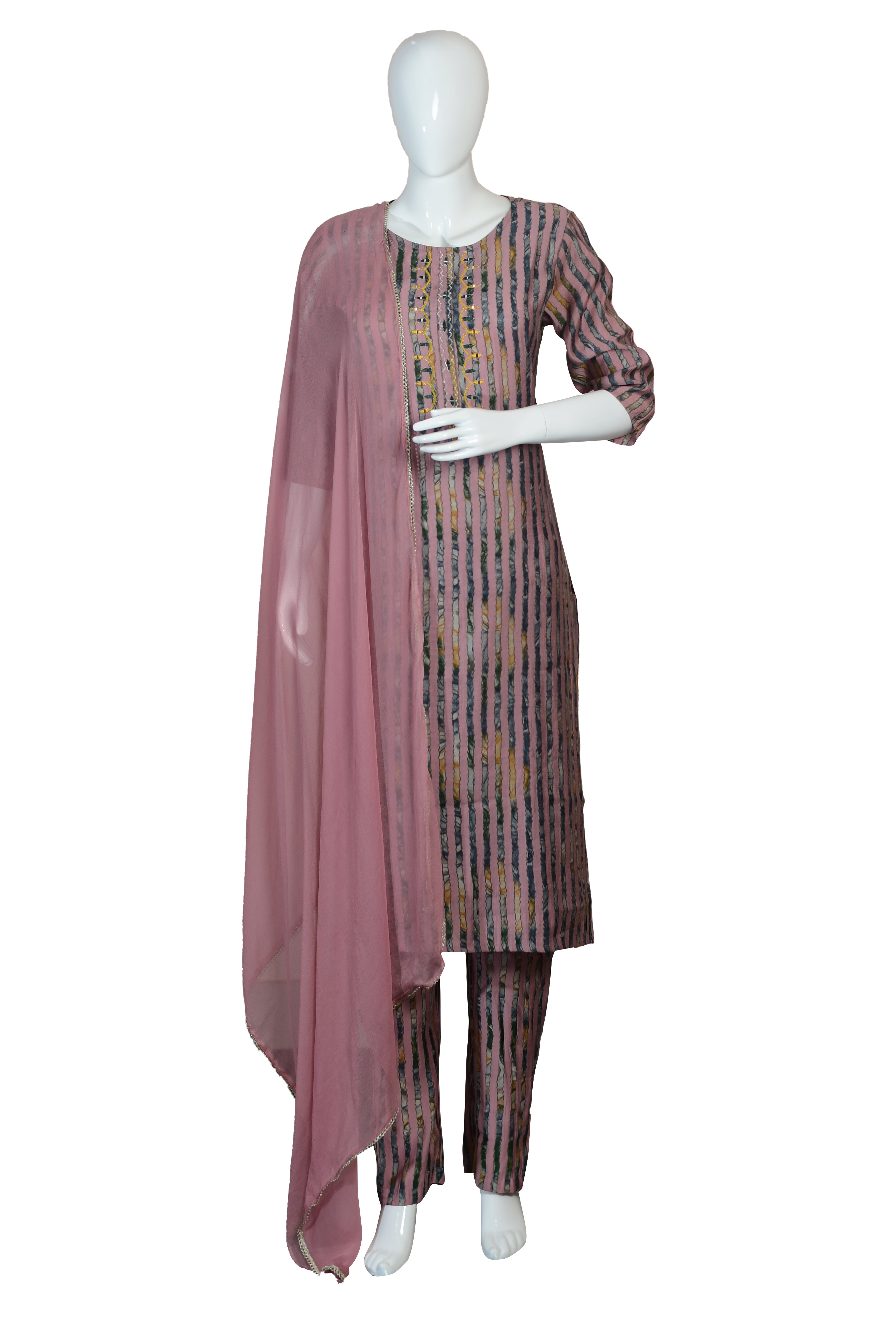 Elegant Rayon Printed and Embroidered Suit Set with Dupatta