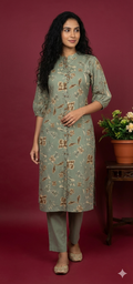 dusty olive green Floral Long Co-ord Set for Women