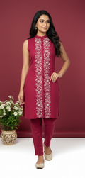 Pink Short Co-ord Set with White Thread Embroidery