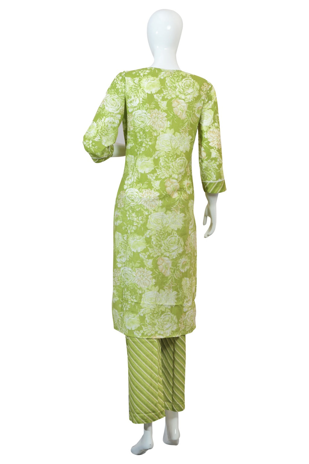 Light Green Floral Printed Suit Set with Mirror Work & Dupatta | Ethnic Cotton Kurta Pant Set for Women