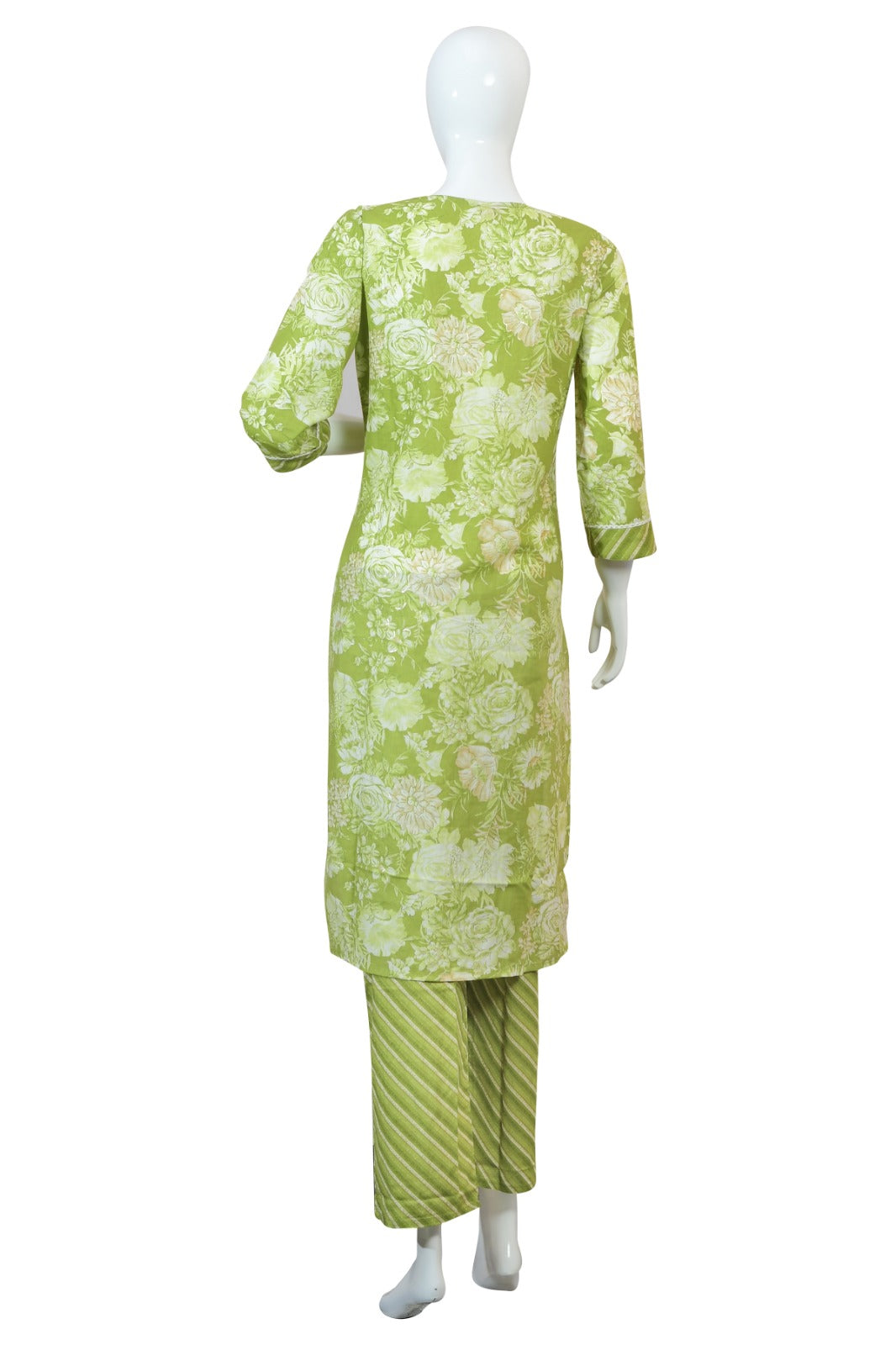 Light Green Floral Printed Suit Set with Mirror Work & Dupatta | Ethnic Cotton Kurta Pant Set for Women