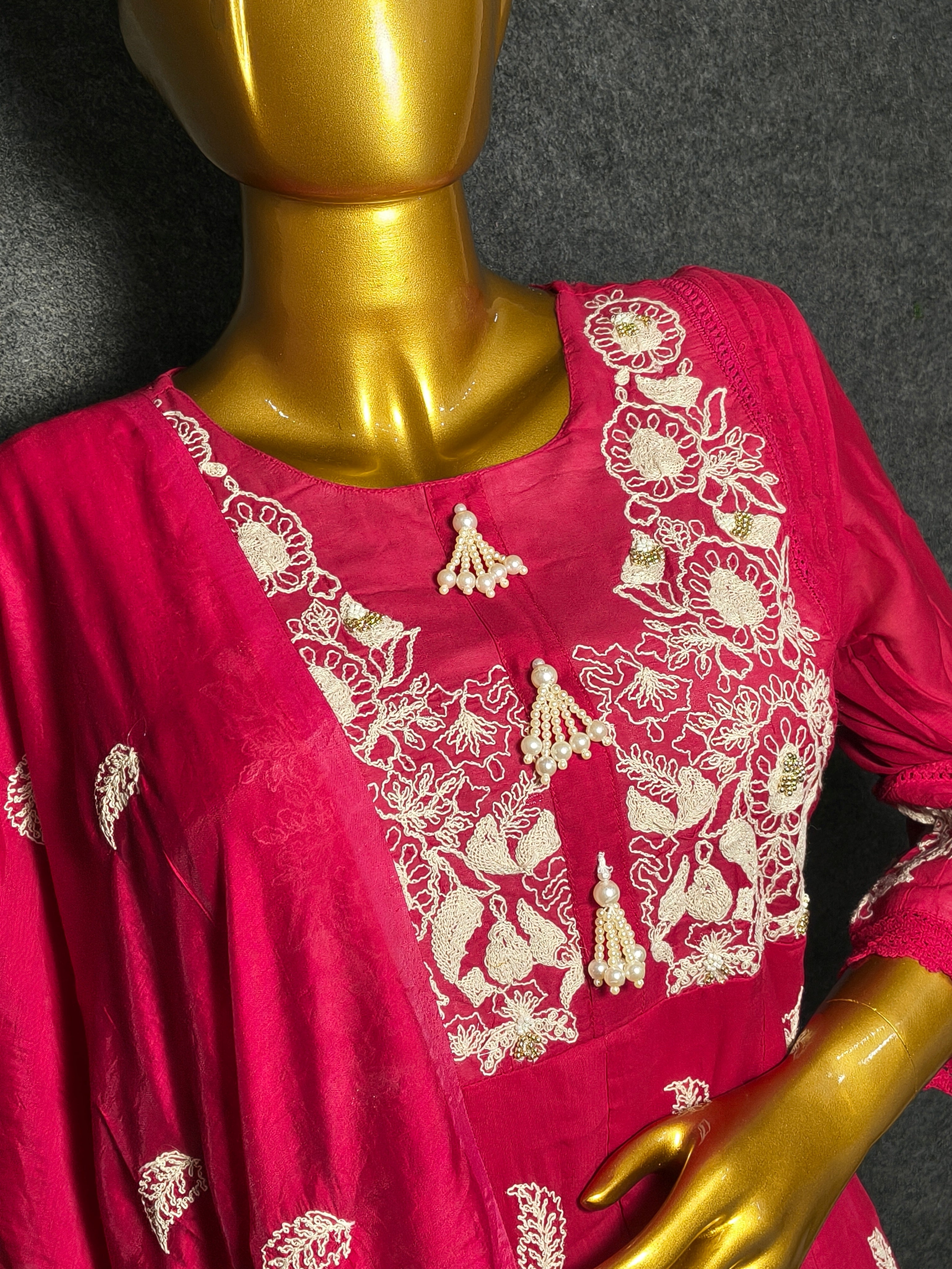 Mal Chanderi Hand Embroidered Anarkali Suit with Dupatta