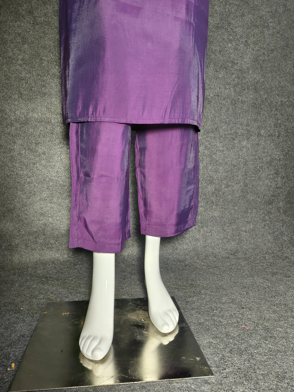 Royal Purple Roman Silk Suit with Organza Dupatta & Embroidered Neckline