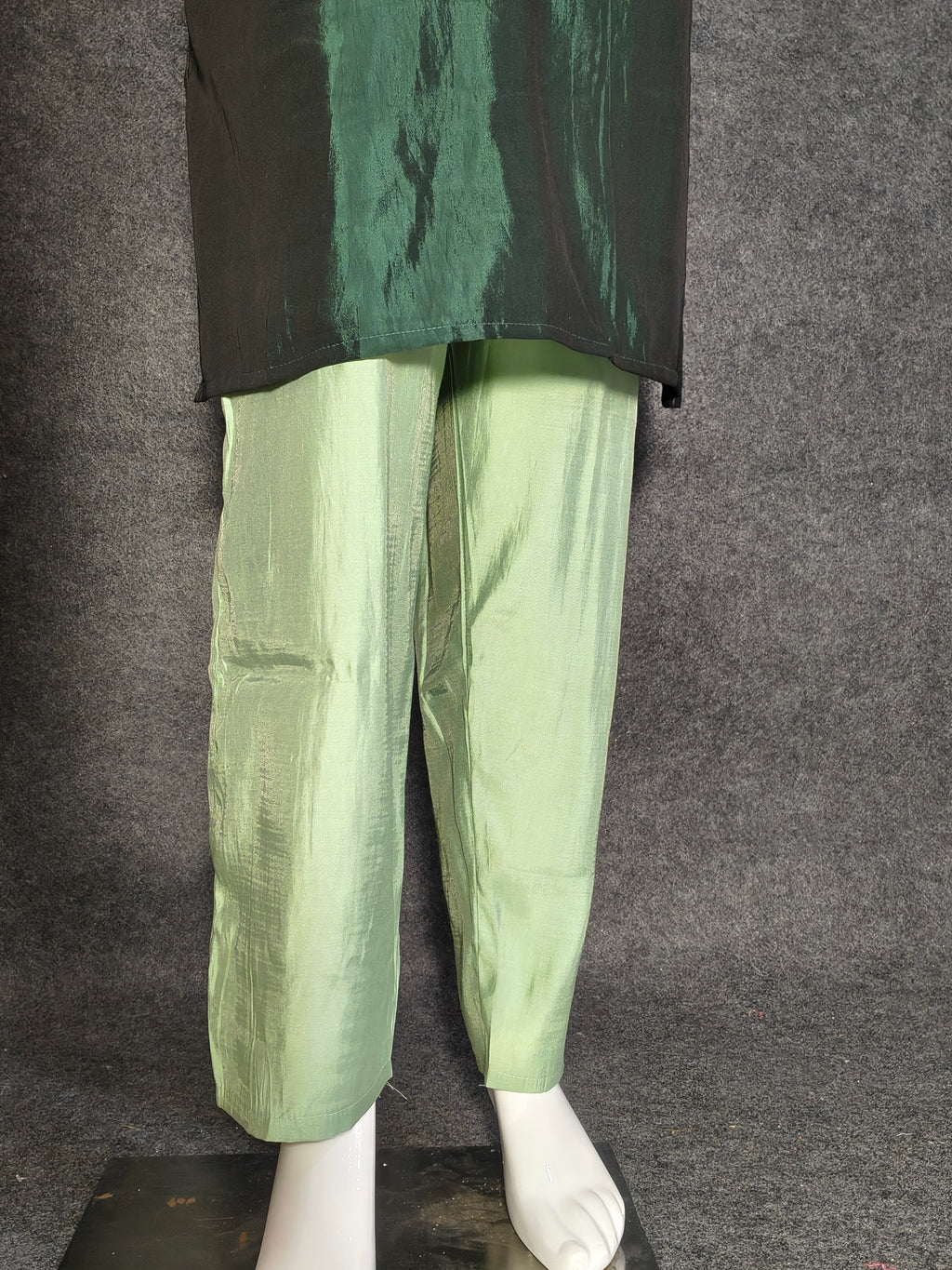 Elegant Roman Silk Suit with Embroidered Neckline & Organza Dupatta
