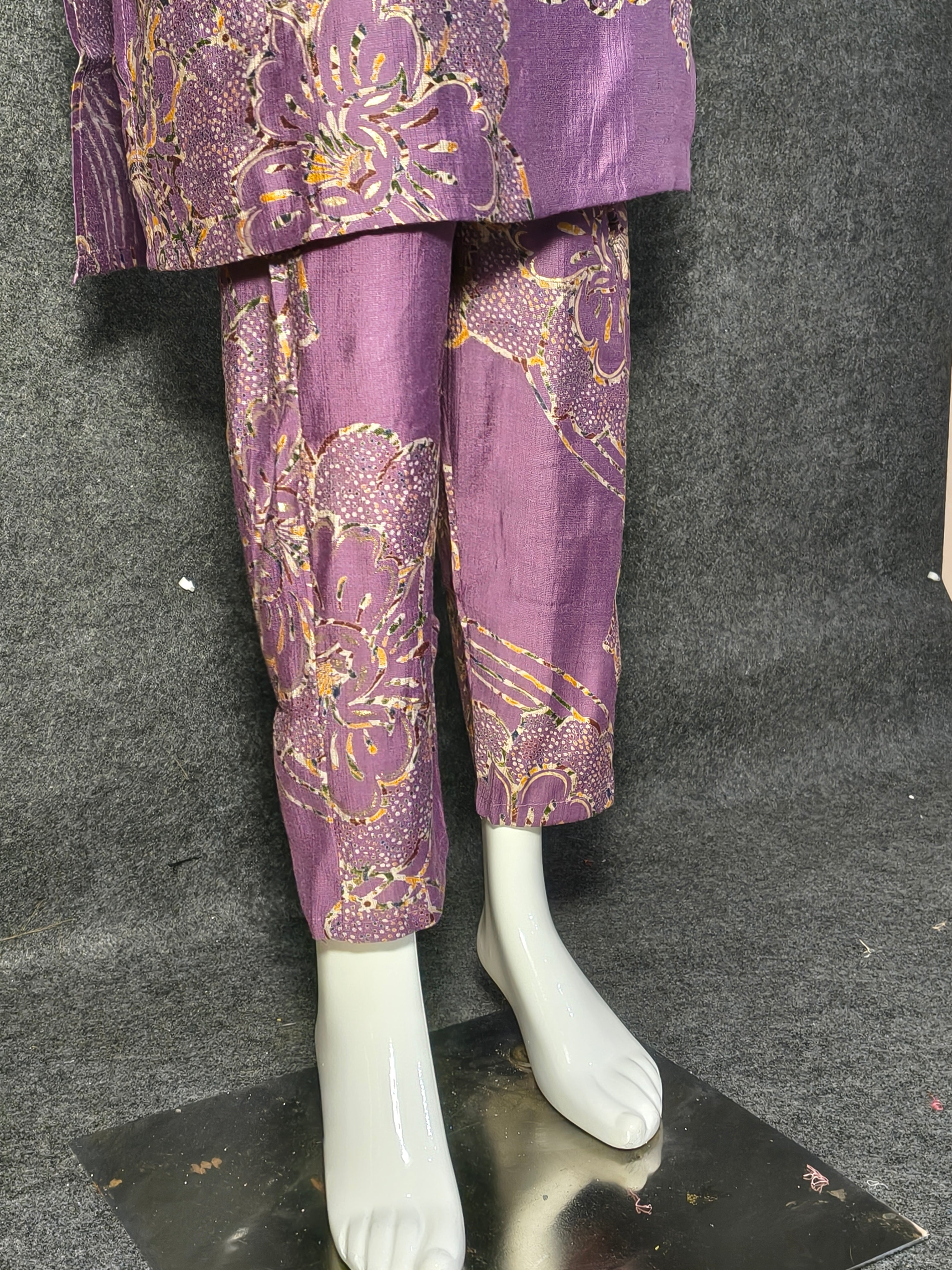 Sleeveless Purple Floral Printed Kurti Set | Ethnic Wear Kurta with Pants | Summer Festive Wear
