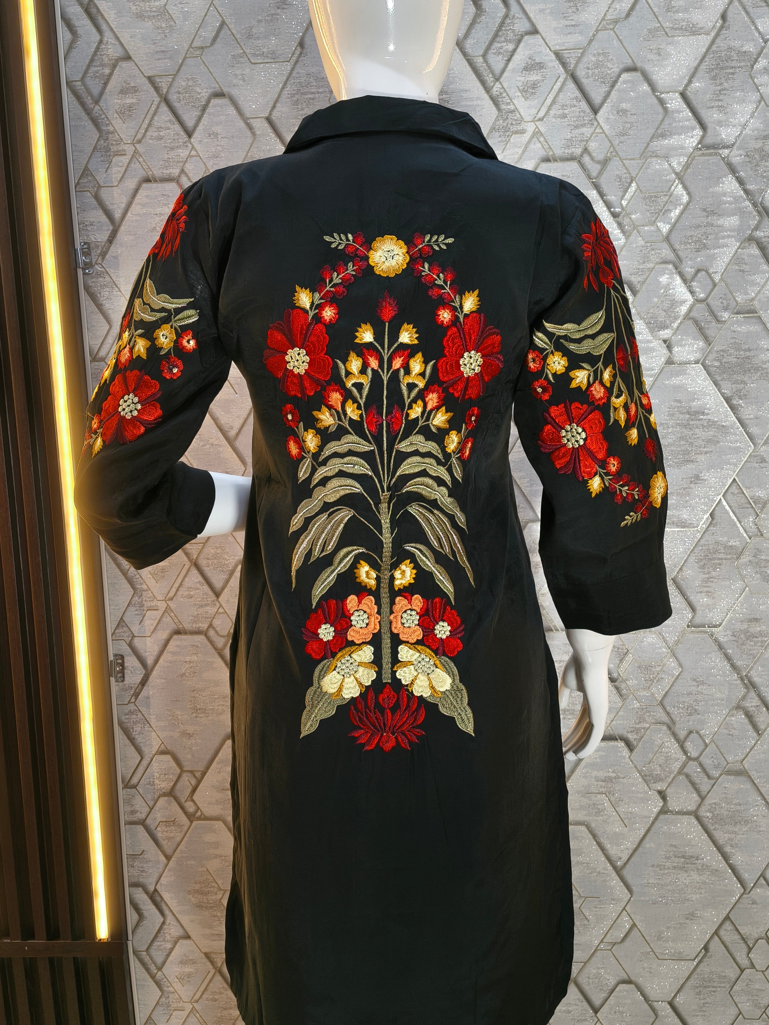 Black Co-ord Set with Multicolored Floral Embroidery