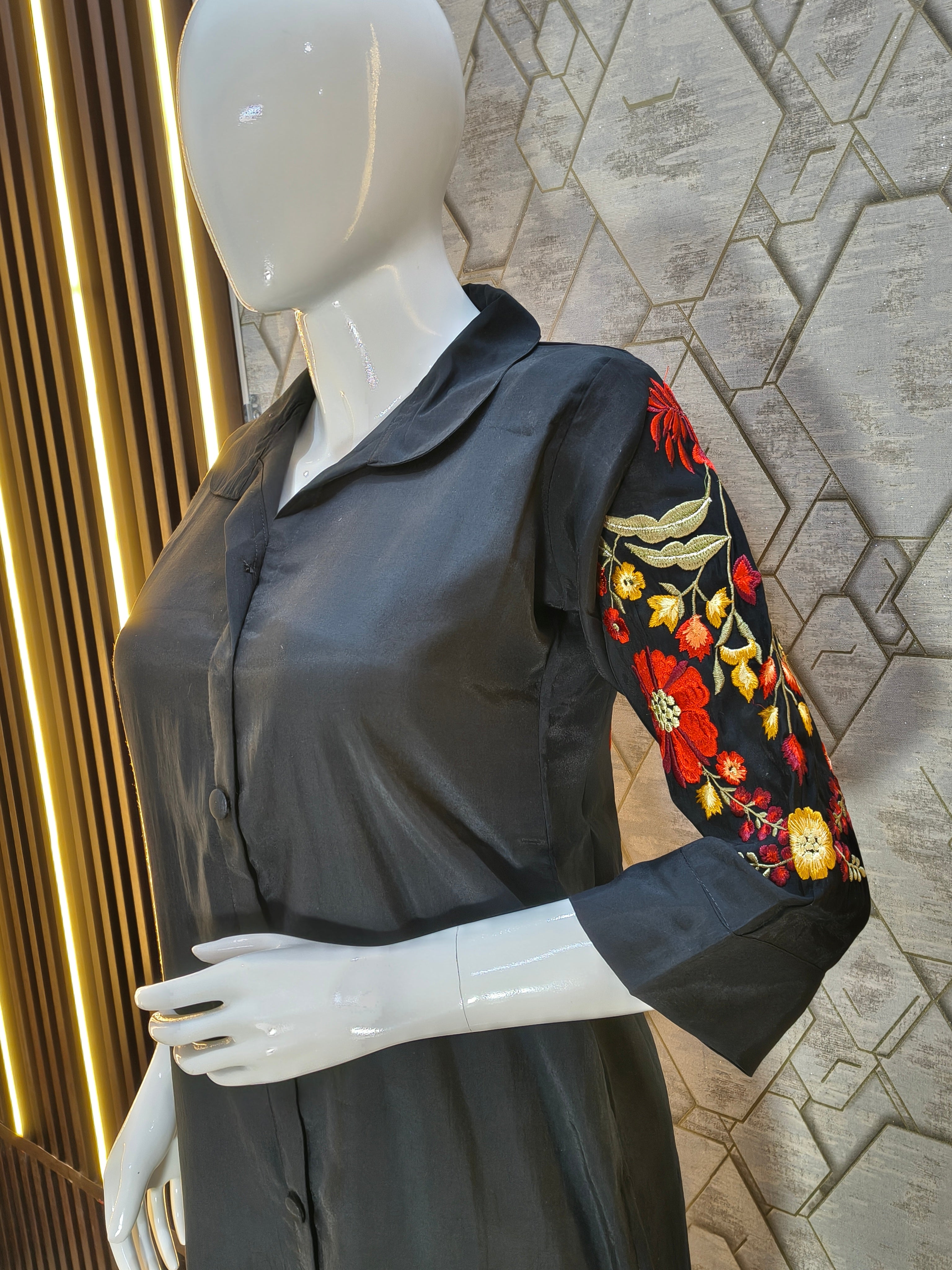 Black Co-ord Set with Multicolored Floral Embroidery