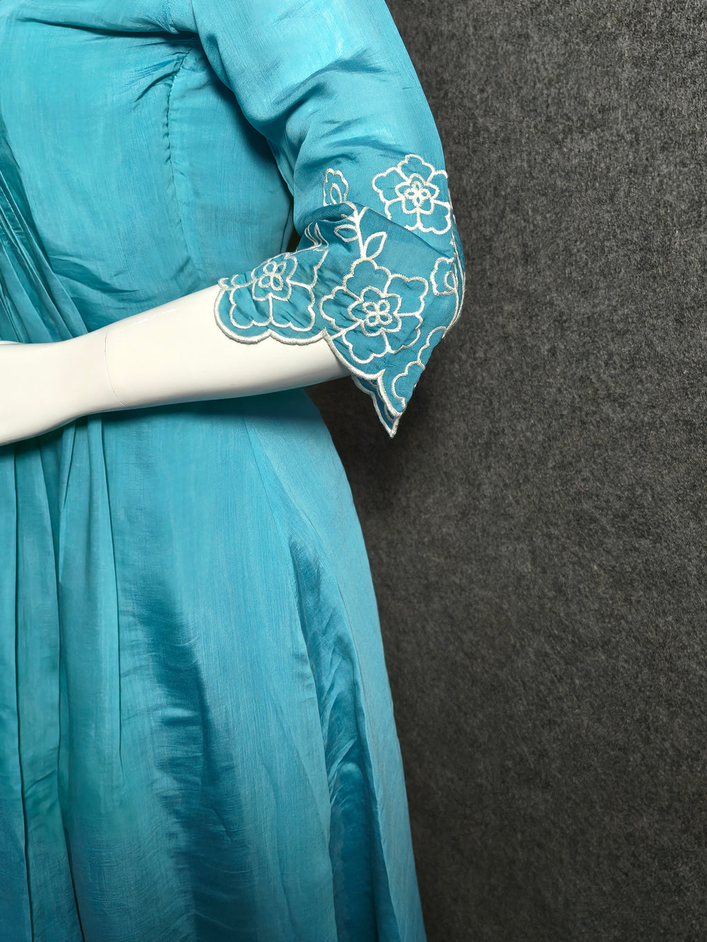 Aqua Blue Hand-Embroidered Pleated Anarkali with Dupatta