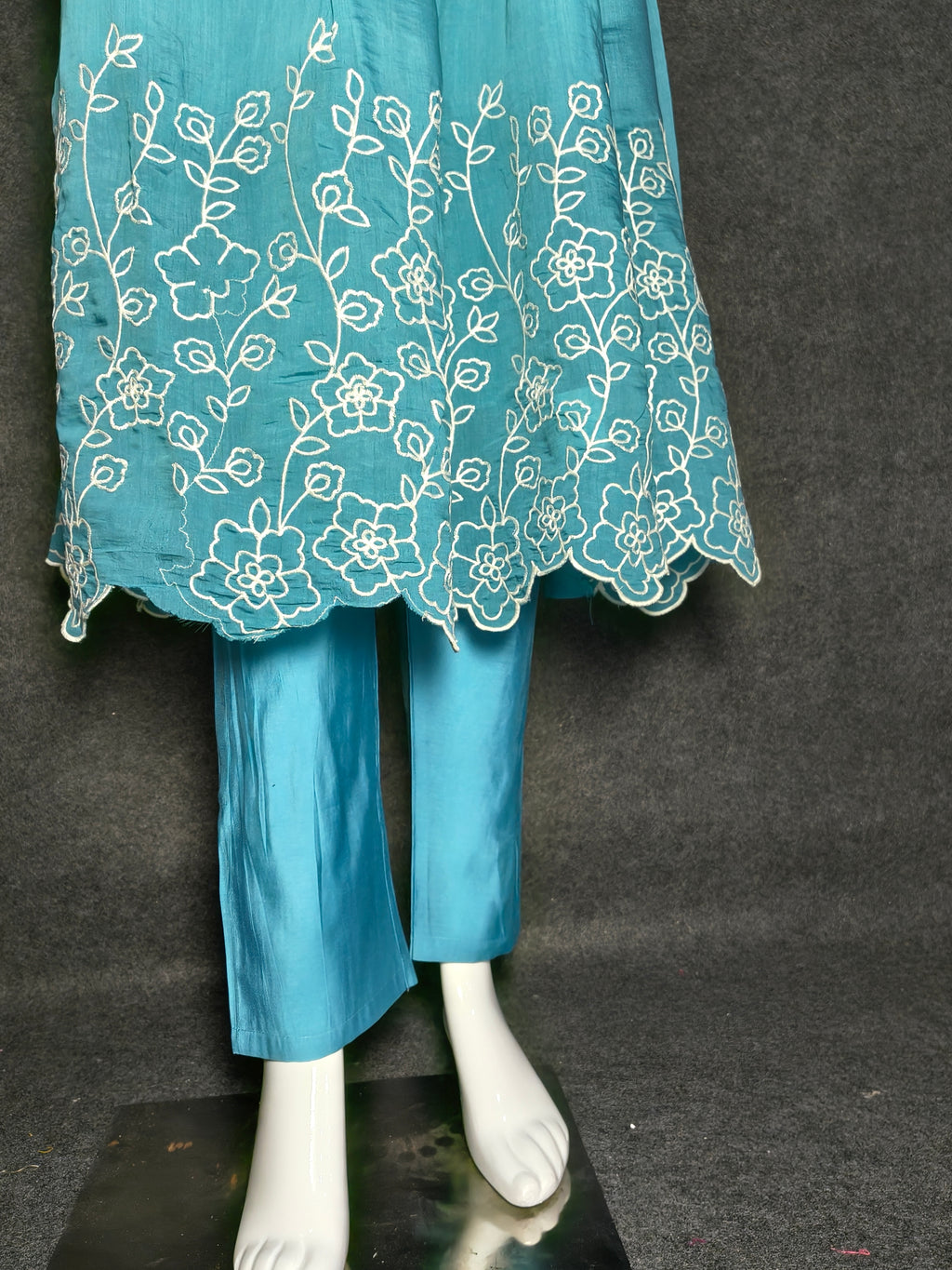 Aqua Blue Hand-Embroidered Pleated Anarkali with Dupatta