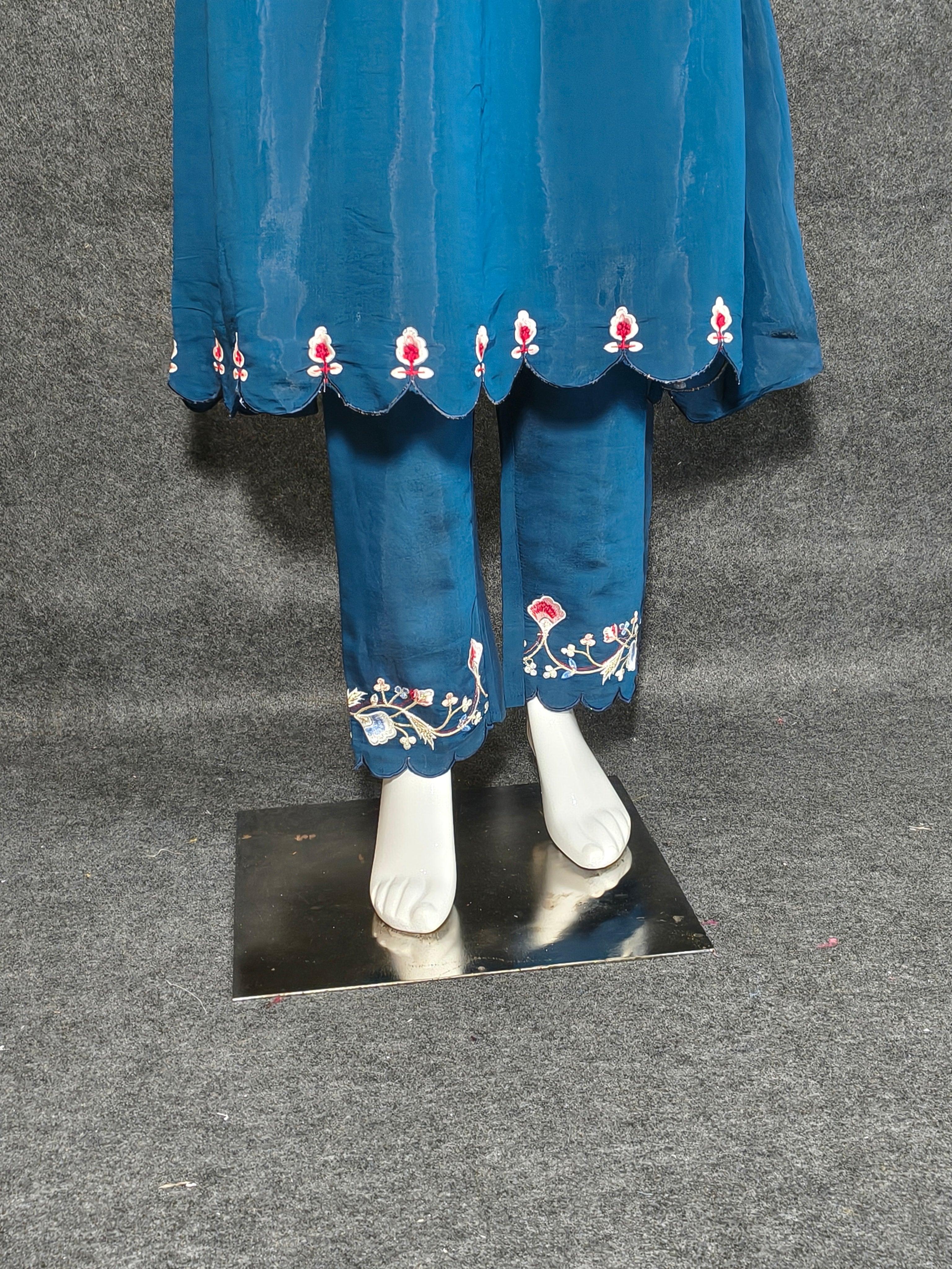 Blue Anarkali Suit Set – Embroidered Kurta with Churidar & Dupatta Traditional Silk Blend Ethnic Wear