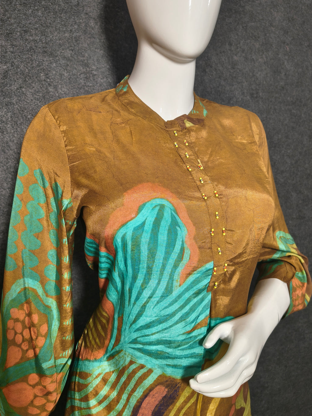 Mustard Brown Printed Crape Short Co-ord Set