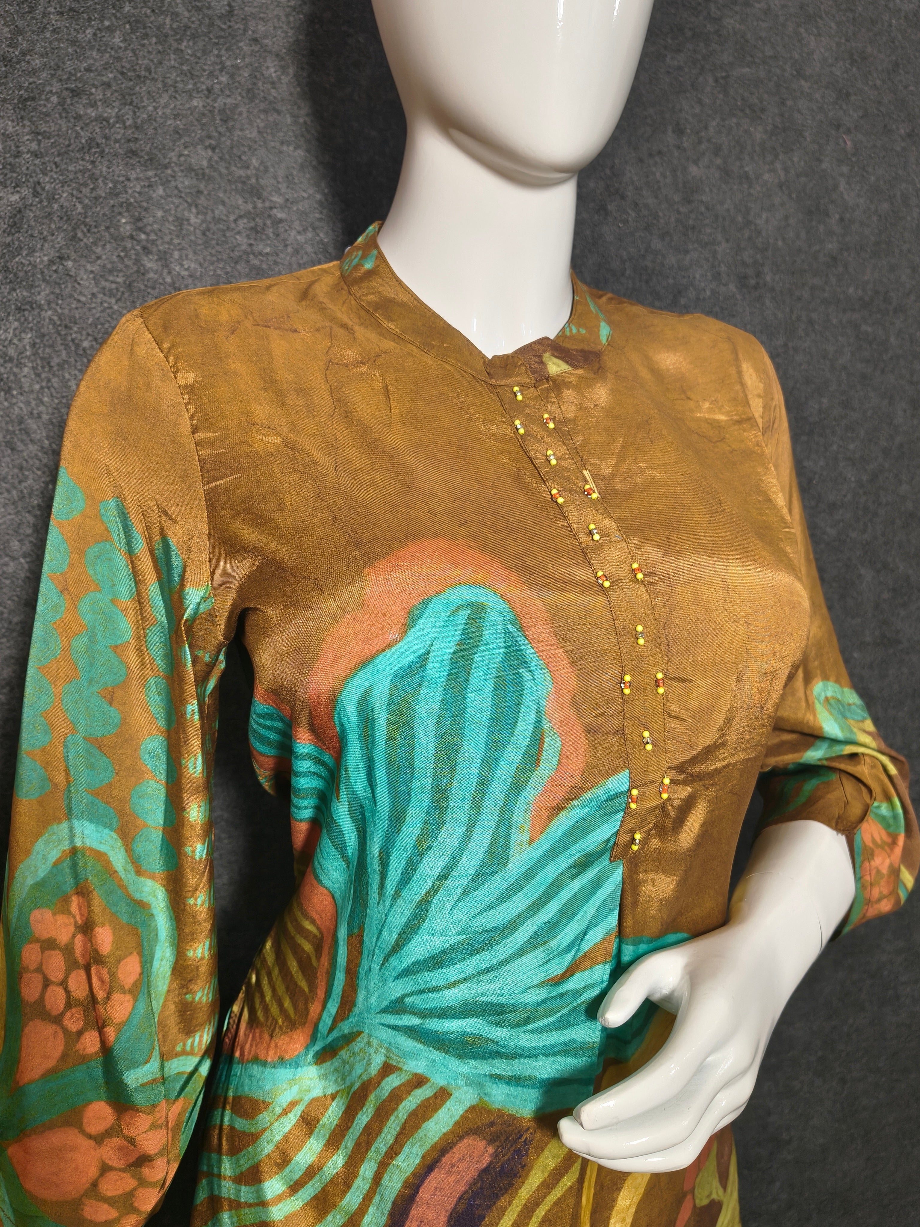 Mustard Brown Printed Crape Short Co-ord Set
