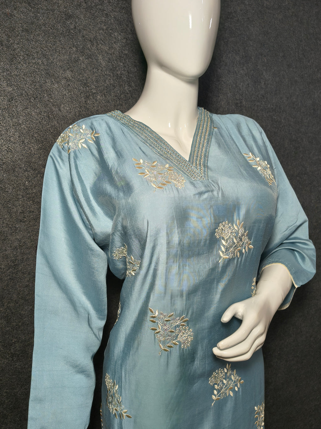 Light Blue Silk Suit with Matching Silk Dupatta